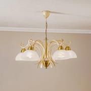 Lysekrone Flora, fem glasskærme, hvid/messing