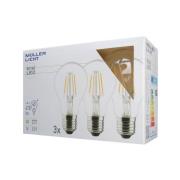 LED-pære E27 4 W 2.700 K filament, 3 stk, 470 lm