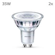 Philips LED-pære GU10 3,5W 255lm 827 klar 36° 2 stk