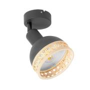 Lindby Lonnaris spot med rattan, sort, 1 lyskilde.