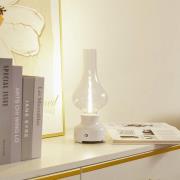 Lindby LED genopladelig bordlampe Maxentius, creme, glas, dæmper