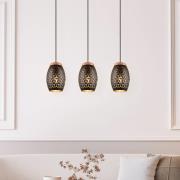 Hængelampe Bidar, længde 71 cm, sort-guld, 3-lys, metal