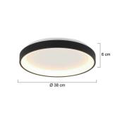 Ringlede LED loftlampe, sort, højde 6 cm, Ø 38 cm