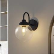 Lucande væglampe Badolo, sort, glas, 25 cm høj, IP44