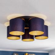 Soho loftlampe, cylinderformet, 5 lk, blå/guld