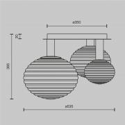 Maytoni loftlampe Reels, 3 lyskilder, guldfarvet/hvid, glas