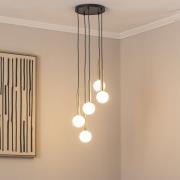 Hængelampe Daisy, 5 lyskilder, guld/hvid/sort, glas