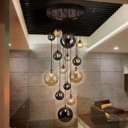 Mørk pendel, jern, glas, rav, røg, Ø 60 cm