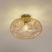 Lindby loftlampe Lelia, ravfarvet, glas, Ø 35 cm