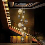 Hængelampe Ovila, 13-flammet, røggrå/cognac, glas, E27