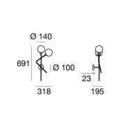Stilnovo væglampe Galassia, guldfarvet, 2 lyskilder, top/højre