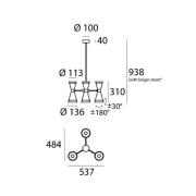 Stilnovo pendellampe Megafono, elfenbensfarvet, 54 cm, 6 lyskilder