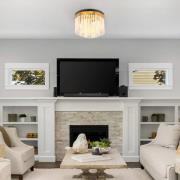 Loftlampe Gorley, guldfarvet/opal, Ø 32 cm, metal/glas