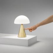 LED-bordlampe Blip, messing/hvid, glas, CCT, touchdimmer