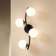 Lindby væglampe Josiana, opal/sort, 48 cm, kugle, glas