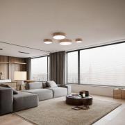 Loftlampe Cleo DR800, egetræ, Ø 80 cm, 6 lyskilder, E27