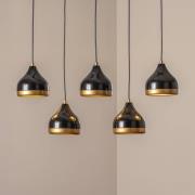 Hængelampe Yildo, sort/guld, 5 lyskilder. Længde 111 cm