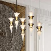 LED-pendellampe Venera, højde 29 cm, hvid/brun, glas