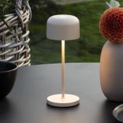LED-batteridrevet bordlampe Lille, højde 20 cm, sandfarvet, IP54, USB