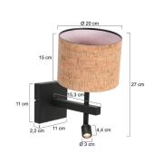 Væglampe Stang, sort/brun LED-læselampe Højde 27 cm Kork