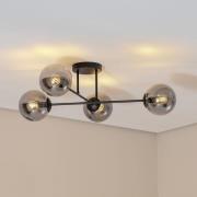 Loftlampe Glassy, 4 lyskilder, krydsformet, sort/grafit