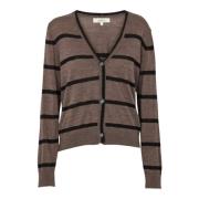 Basic Apparel - Vera Cardigan Stripe - Brown Melange / Black