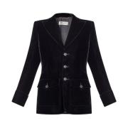 Velvet Sort Blazer med Peak Revers