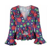 Blomsterprint Bluse med Rynkede Detaljer