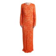 Orange Floral Ricamo Sheath Long Dress