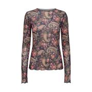 Mesh Top LS - Navy Red Rose