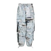 Ikoniske Denim Effekt Cargo Bukser