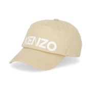 Beige Bomuld Baseball Cap med Kontrasterende Logo