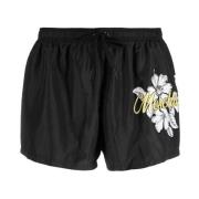 Sorte blomsterprint badeshorts til mænd