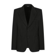 Sort Pinstripet Enkeltknap Blazer