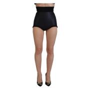 Sort Quiltet Højtaljede Hot Pants Shorts