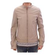 Beige Læder Bikerjakke - MainLine Kollektion