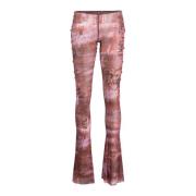 Trykte Flare Leggings i Brun/Lilla