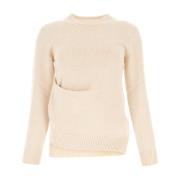 Strikvarer med rund hals, Ivory Cotton Blend Sweater