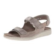 Vintage Mørk Taupe Læder Sandal til Kvinder - Bred Pasform