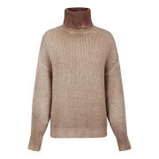 To-farvet højhalset sweater i beige