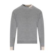 Grå uld crewneck jumper med beige detaljer