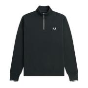 Natgrøn Half Zip Sweatshirt med Bagstriber