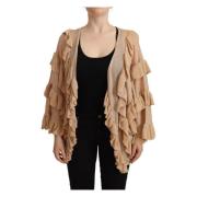 Beige Ruffle Åben Front Cardigan Sweater