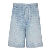 Monogrammerede denim shorts med lige snit