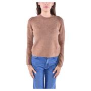 Camel Uld Sweater med Crew Neck