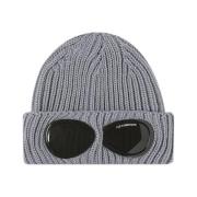 Grå Melange Ribstrikket Beanie med Goggle-detalje