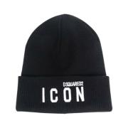 Sort Icon Ribstrikket Beanie