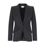 Sort blazer med spids revers og knaplukning