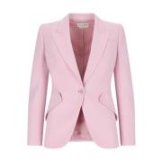 Rosa Blazer med Spids Revers og Knaplukning