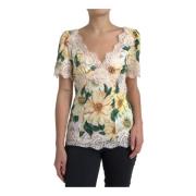 Blomstret Blonde V-hals Bluse